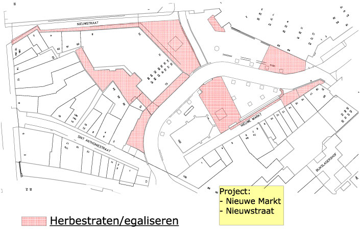 omgevingskaart van Werkzaamheden Nieuwe Markt, Nieuwstraat e.o.