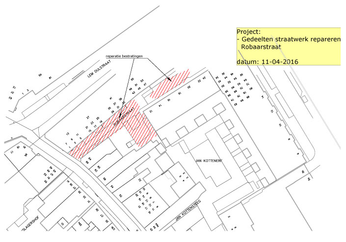 omgevingskaart van Werkzaamheden Robaarstraat