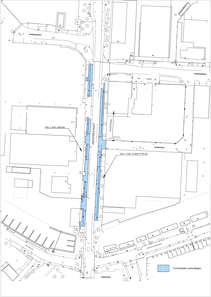 omgevingskaart van Bestratingswerkzaamheden en asfalteringswerk Industriestraat e.o.