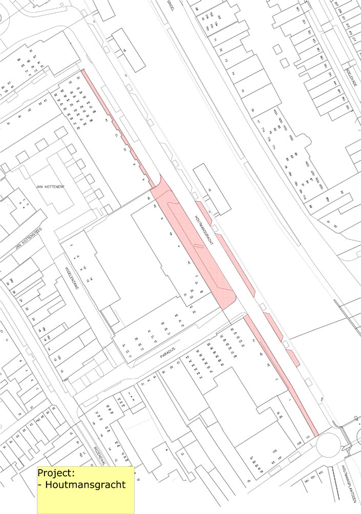 omgevingskaart van Bestratingswerkzaamheden trottoirs en parkeervakken Houtmansgracht