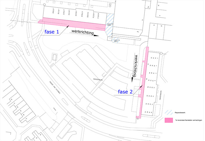 omgevingskaart van bestratingswerkzaamheden Swadenburg (verschillende locaties)