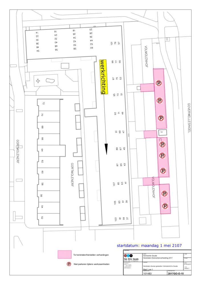 omgevingskaart van Volmolenhof, huisnummers 37-101 (oneven)